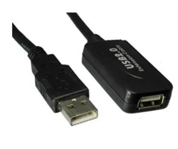 Prolunga USB 2.0 ATTIVA, A maschio/femmina, UL 2725, doppia schermatura, nera, busta DINIC, lunghezza 5,00m