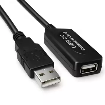 USB 2.0 verlenging ACTIEF, A mannelijk/vrouwelijk, UL 2725, dubbel afgeschermd, zwart, DINIC polyzak, lengte 5,00m