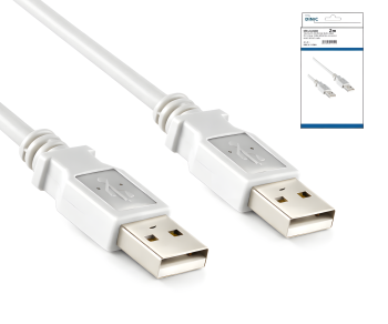 USB 2.0 Hi-Speed Kabel A auf A Stecker, weiß, DINIC Box mit Euroloch, Länge 1,80m