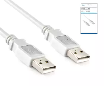 USB 2.0 Hi-Speed kabel A naar A plug, wit, DINIC doos met Euro gat, lengte 1.80m