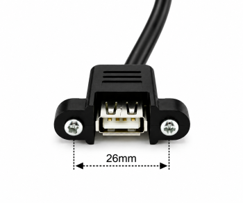 Câble de montage USB 2.0, fiche A vers prise A, 30 cm, prise A à visser, 2 vis incluses, espacement de 26 mm