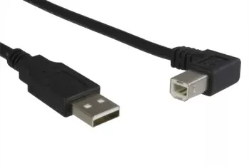 USB 2.0 kabelis no A uz B, AWG 28/24, melns, 0,50 m, taisnā leņķī, 0,50 m