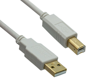 Cabo DINIC USB 2.0 HQ, ficha A a B, 28 AWG / 2C, 26 AWG / 2C, branco, caixa DINIC com orifício Euro, comprimento 5,00m
