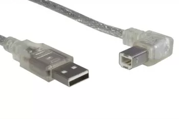 Kabel USB 2.0 A na B sv. levý úhel, AWG 28/24, průhledný, 2,00 m
