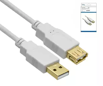 DINIC USB 2.0 HQ extensión A macho a A hembra, 28 AWG / 2C, 26 AWG / 2C, blanco, caja DINIC con euro agujero, longitud 2.00m