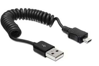 Špirálový kábel Micro USB, od konektora Micro B po konektor USB A, 20-60 cm, čierny