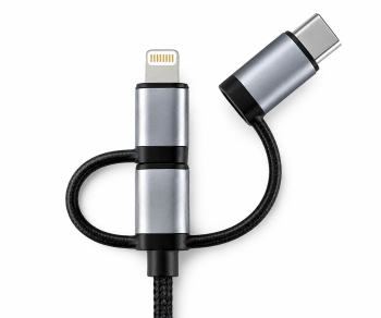 Câble de données/chargeur USB 3 in1 Premium, USB A vers 1x USB C / 1x Micro USB ou 1x Lightning, boîte DINIC avec trou européen, 1,00m