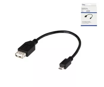 USB adapter A socket to micro B plug OTG, for connection to OTG-compatible devices, black, DINIC box with Euro hole, 0.10m