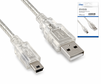 Cavo DINIC USB 2.0, da spina A a mini spina 5pin, AWG 28/26, trasparente, 2,00 m, DINIC Box