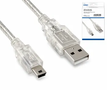 DINIC USB 2.0 кабел, A щепсел към 5pin мини щепсел, AWG 28/26, прозрачен, 2.00m, DINIC Box