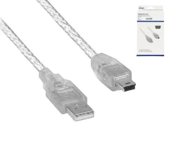 DINIC USB 2.0 cable, A plug to 5pin mini plug, AWG 28/26, transparent, 2.00m, DINIC Box