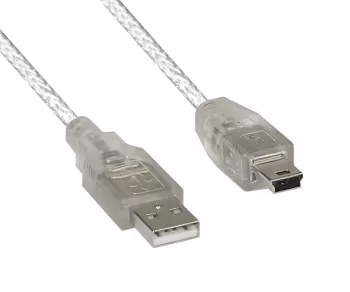 DINIC USB 2.0 cable, A plug to 5pin mini plug, AWG 28/26, transparent, 2.00m, DINIC Box