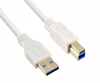 USB 3.0 cable A plug to B plug, gold-plated contacts, white, 2.00m, plastic bag