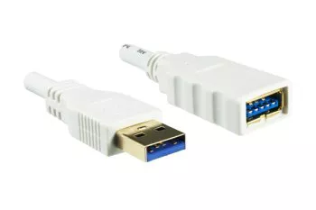 Prodlužovací konektor USB 3.0, zástrčka A do zásuvky A, pozlacené kontakty, bílý, 2,00 m, polybag