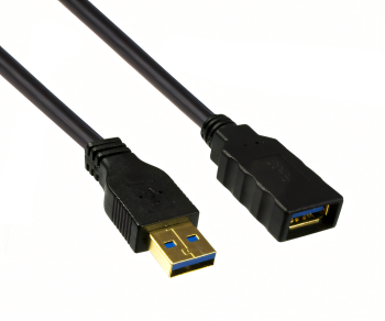 USB 3.0 Verlängerung, A Stecker auf A Buchse, vergoldete Kontakte, schwarz, 2,00m, DINIC Box
