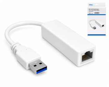 Adaptador USB para Gbit LAN para MAC e PC, ficha USB 3.0 (2.0) A para tomada RJ45, branco, caixa DINIC com orifício europeu