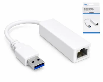 USB адаптер към Gbit LAN за MAC и PC, USB 3.0 (2.0) A щепсел към RJ45 гнездо, бял, DINIC кутия с евроотвор
