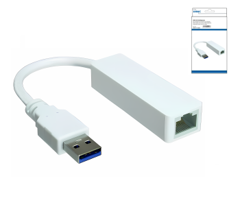 USB adapter to Gbit LAN for MAC and PC, USB 3.0 (2.0) A plug to RJ45 socket, white, DINIC box with Euro hole