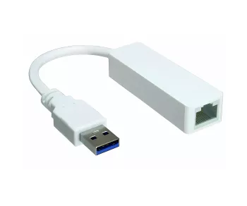 USB adapter to Gbit LAN for MAC and PC, USB 3.0 (2.0) A plug to RJ45 socket, white, DINIC box with Euro hole