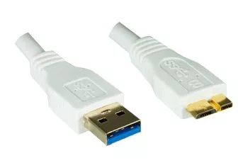 USB 3.0 кабел от щепсел A към щепсел micro B 3.0, позлатени контакти, бял, 2,00 м, пластмасова торбичка