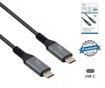 DINIC USB C 4.0 Daten u. Ladekabel, Typ C auf C, PD 240W, 40Gbps, Alu Stecker, Nylon Kabel, schwarz, Box mit Euroloch, 0.50m