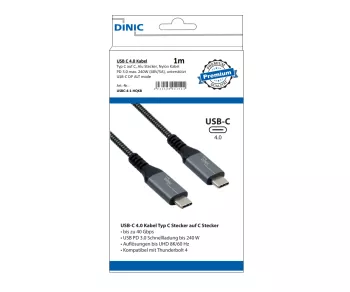 DINIC USB C 4.0 Cable, 240W PD, 40Gbps, 1m Type C to C, Aluminum Connector, Nylon Cable, DINIC Box