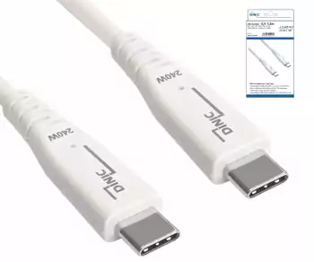 Kabel DINIC USB C 4.0, 240 W PD, 40 Gb/s, bílý, 0,5 m, typ C na C, vnější průměr 5,2 mm, TPE, čip E-Mark, krabička DINIC