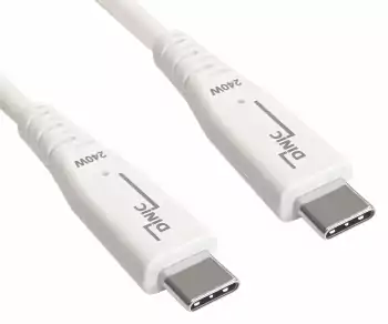 Kabel DINIC USB C 4.0, 240 W PD, 40 Gb/s, bílý, 0,5 m, typ C na C, vnější průměr 5,2 mm, TPE, čip E-Mark, krabička DINIC