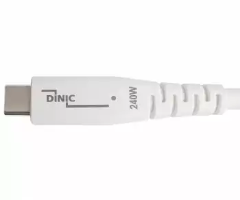 Kabel DINIC USB C 4.0, 240 W PD, 40 Gb/s, bílý, 0,5 m, typ C na C, vnější průměr 5,2 mm, TPE, čip E-Mark, krabička DINIC