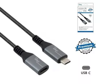 DINIC USB 4.0 extension, 240W PD, 40Gbps, type C to C, aluminium plug, nylon cable, black, box with Euro hole, 0.50m