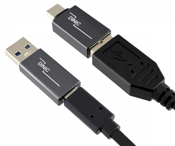Set, 1x USB C-stekker naar A-stekker + 1x C-stekker naar A-stekker, 2x USB-adapter, aluminium, spacegrijs, DINIC-box met Euro-gat