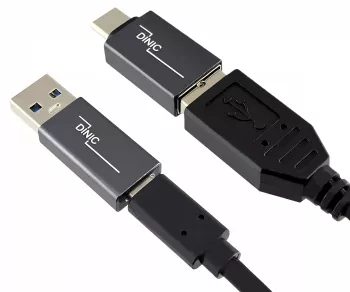 Set, 1x USB C plug to A socket + 1x C socket to A plug, 2x USB adapter, aluminium, space grey, DINIC box with Euro hole
