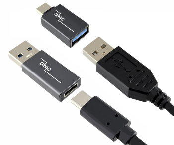 Set, 1x USB C-stekker naar A-stekker + 1x C-stekker naar A-stekker, 2x USB-adapter, aluminium, spacegrijs, DINIC-box met Euro-gat