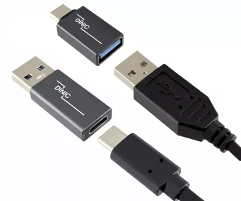 Set, 1x USB C plug to A socket + 1x C socket to A plug, 2x USB adapter, aluminium, space grey, DINIC box with Euro hole