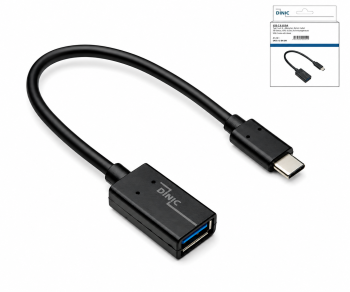 USB-C-sovitin C-tyypin 3.0 A pistorasiaan, OTG-yhteensopiva, musta, DINIC-kotelo, jossa on euroreikä, 0,20 m