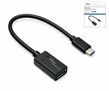 USB-C adapter C-tüüpi 3.0 A pistikupesale, OTG-võimeline, must, DINIC-karp koos Euro-auguga, 0,20m