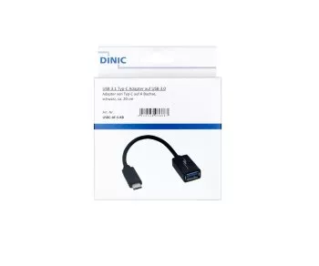 USB adapter type C to 3.0 A socket, black, 0.20m, DINIC box