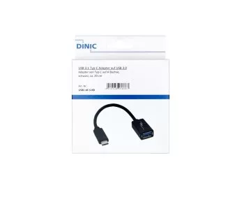 USB-C Adapter Typ C auf 3.0 A Buchse, OTG-fähig, schwarz, 0,20m, DINIC Box