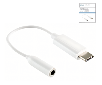 USB-C adapter to 3.5mm audio (digital), with chipset, white, DINIC box with Euro hole, length 13.5 cm