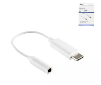 Adattatore USB-C per audio da 3,5 mm (digitale), con chipset, bianco, scatola DINIC con foro Euro, lunghezza 13,5 cm