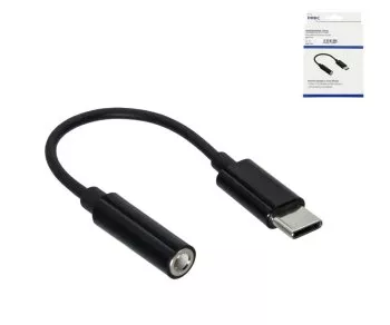 USB-C Adapter auf 3,5mm Audio (digital), mit Chipsatz, schwarz, DINIC Box mit Euroloch, Länge 13,5 cm