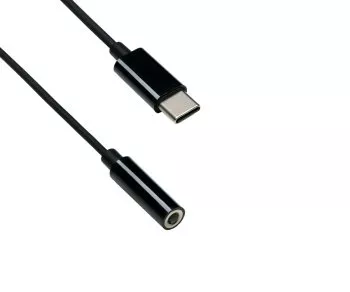 USB-C-adapter til 3,5 mm lyd (digital), hvit, med brikkesett, svart, DINIC-boks