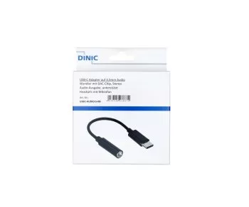 Adattatore USB-C per audio da 3,5 mm (digitale), bianco, con chipset, nero, scatola DINIC