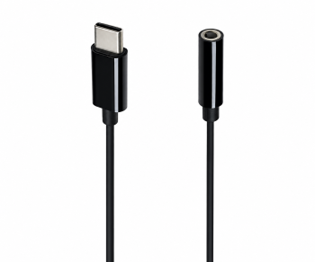 Adaptor USB-C la 3,5 mm audio (digital), cu chipset, negru, DINIC polybag, lungime 13,5 cm