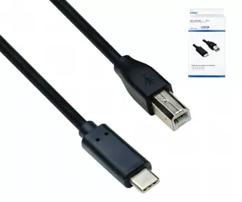 USB cable type C to USB 2.0 B plug, black, DINIC box with Euro hole, 2.00m