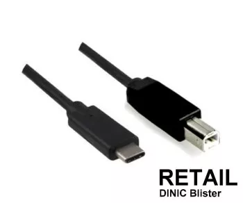 USB кабел тип C към USB 2.0 B щепсел, черен, 2,00 м, блистер DINIC