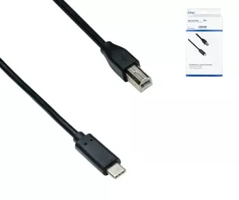 USB Kabel Typ C auf USB 2.0 B Stecker, schwarz, 2,00m, DINIC Box (Karton)