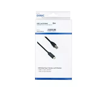 Kabel USB typu C na konektor USB 2.0 B, černý, krabička DINIC s eurootvorem, 2,00 m