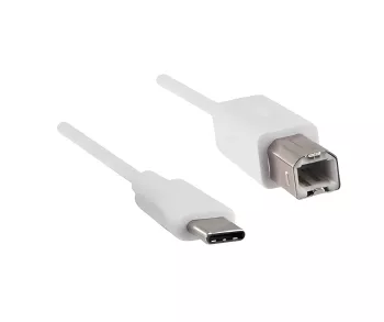 USB cable type C to USB 2.0 B plug, white, DINIC polybag, 2.00m