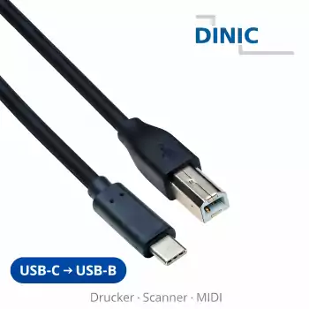 Kabel USB typ C na konektor USB 2.0 B, černý, krabička DINIC s eurootvorem, 3,00 m